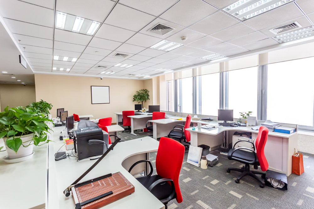 Office workspace maintained by Aid Maintenance Co.'s commercial cleaning team serving Pawtucket, RI and beyond